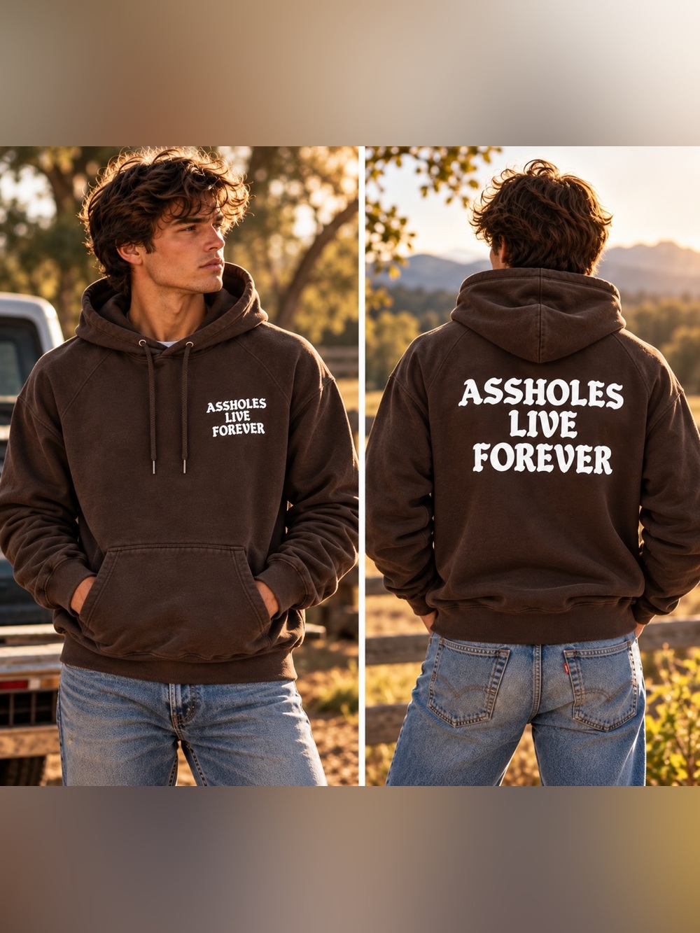 Rare American Apparel A**holes Live Forever Heavyweight Hoodie Brown Large